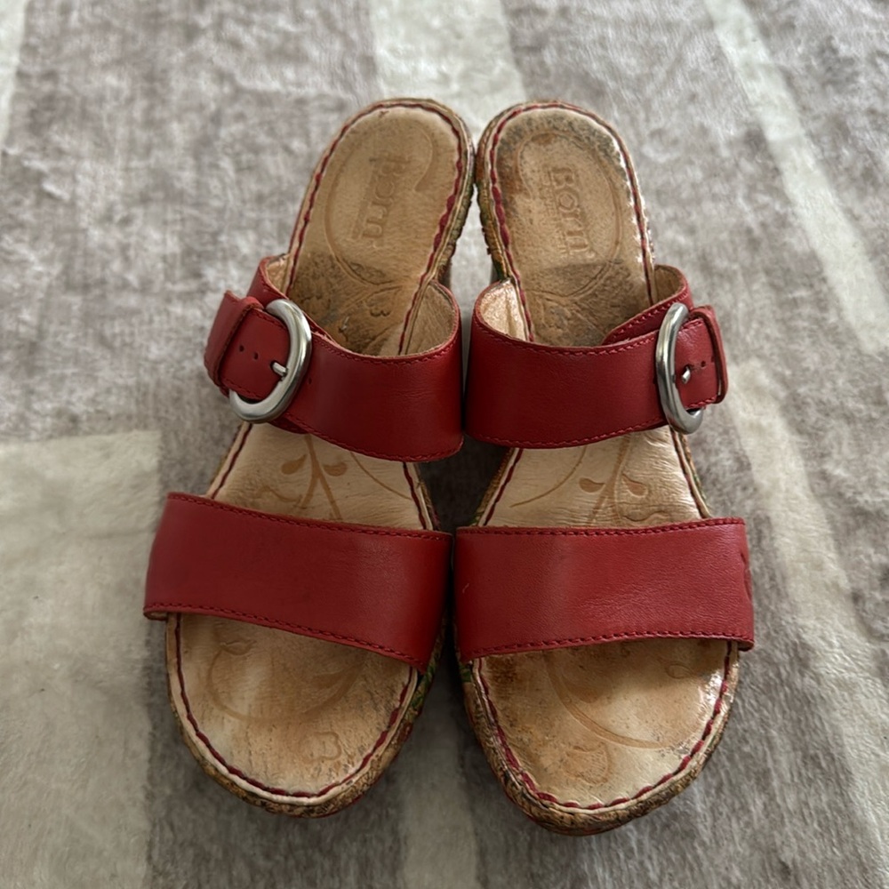 BORN red leather wedges